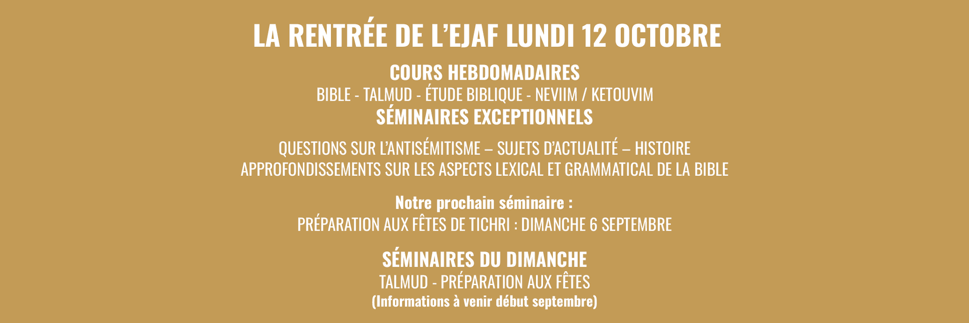 LA RENTRÉE DE L’EJAF LUNDI 12 OCTOBRE